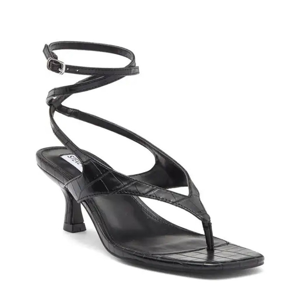 Steve Madden Rayger Ankle Strap Heel Sandal NEW Size 9 Square Toe Thong Black